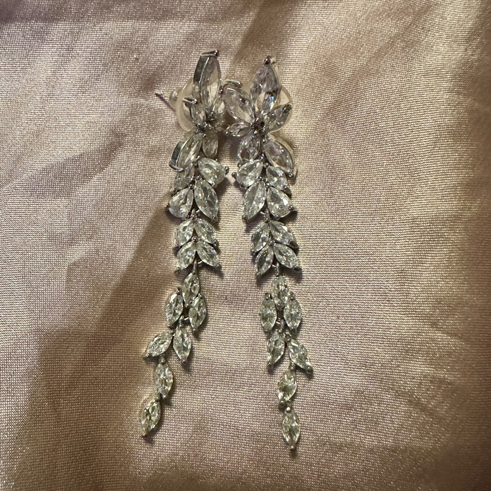 Dazzling Silver Leaf Crystal Earrings